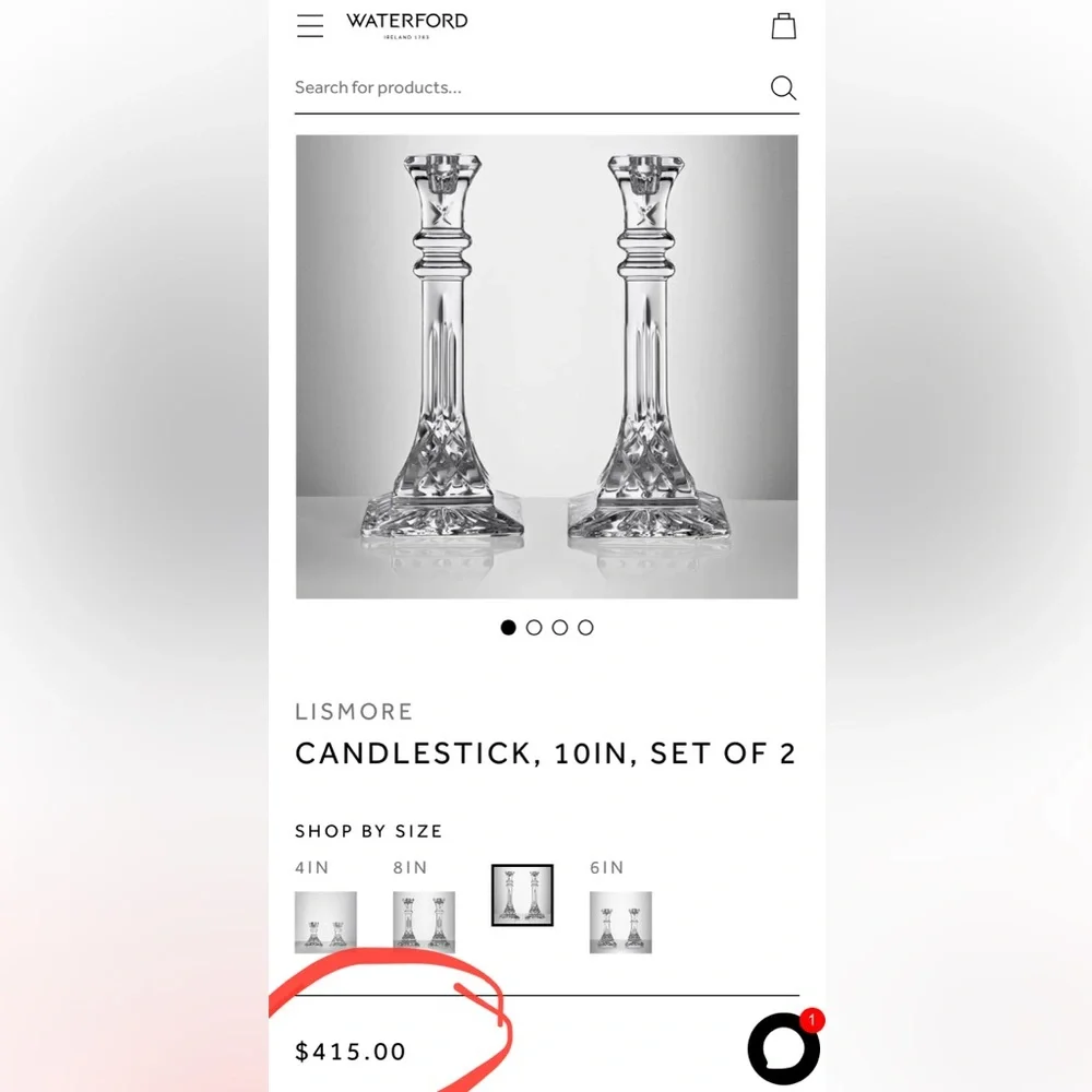 WATERFORD LISMORE 10” candlestick set of 2